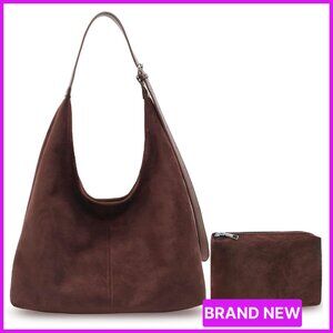 Faux Suede Hobo Tote Adjustable Strap Slouchy Chic Large Capacity Purse
